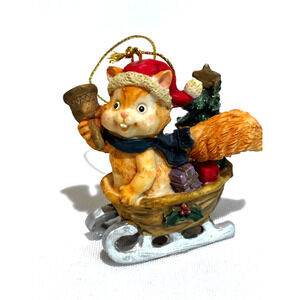 Vintage Collectible Christmas Ornament Squirrel sledding bell country farm cabin